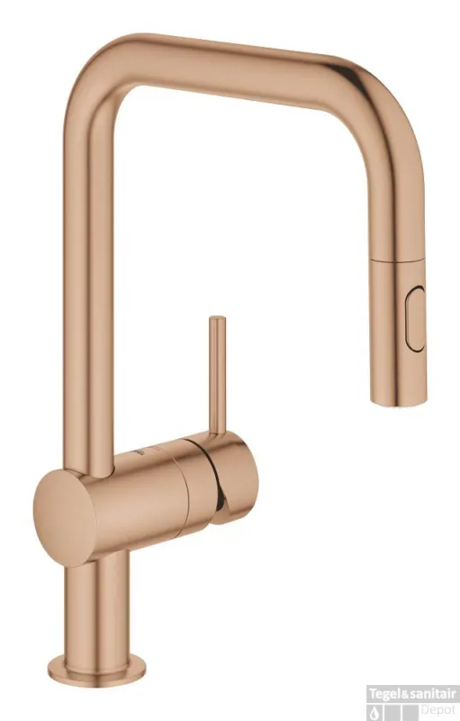 Keukenmengkraan GROHE Minta U-Uitloop Uittrekbare Dual Spray Warm Sunset Geborsteld Bestel Nu