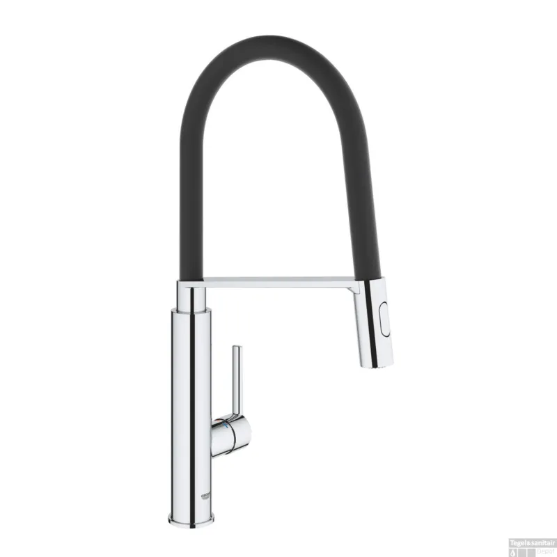 Veilige Betaling Keukenkraan GROHE Feel 1-Gats met Professionele Handdouche RVS Zwart