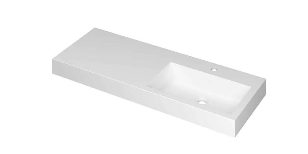 MOMENTO Wastafel met enkele wasbak in polystone of quartz | 120 x 45 x 9 wasbak rechts Speciale Aanbieding