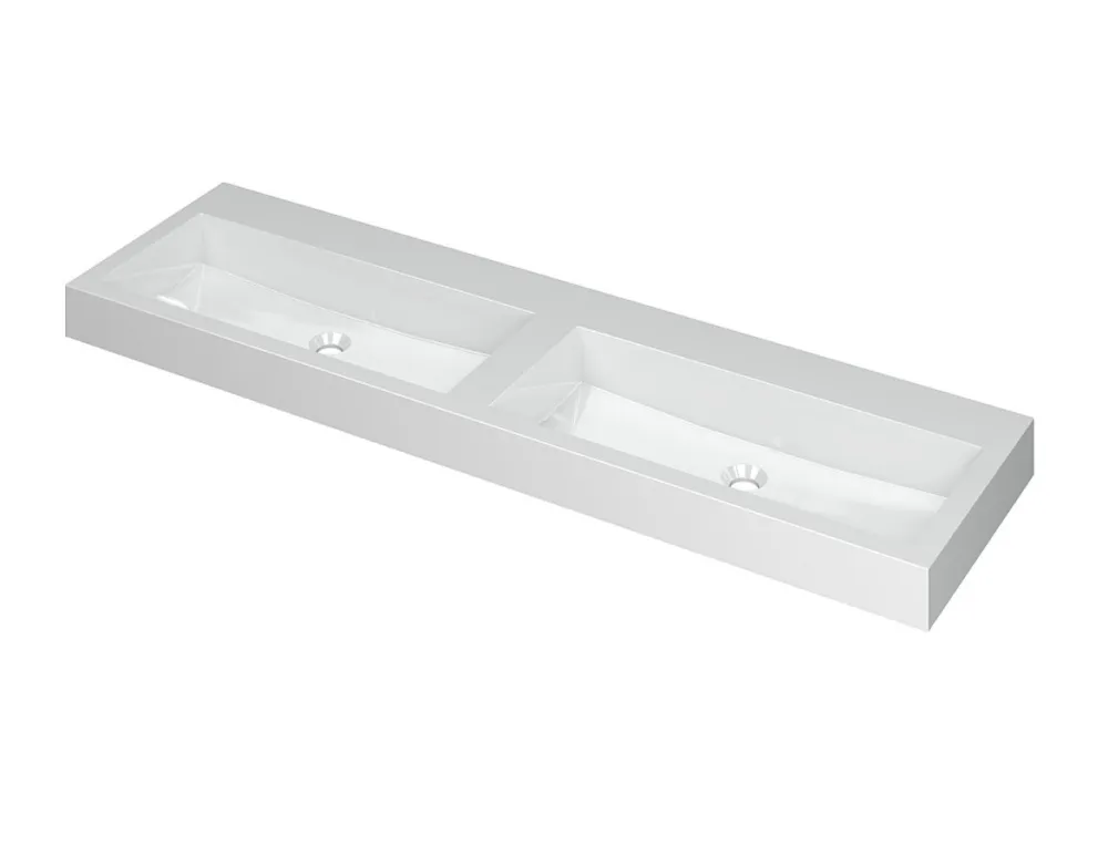 MOMENTO Wastafel met dubbele of enkele wasbak in polystone of quartz | 140 x 45 x 9 wasbak dubbel Gecertificeerd
