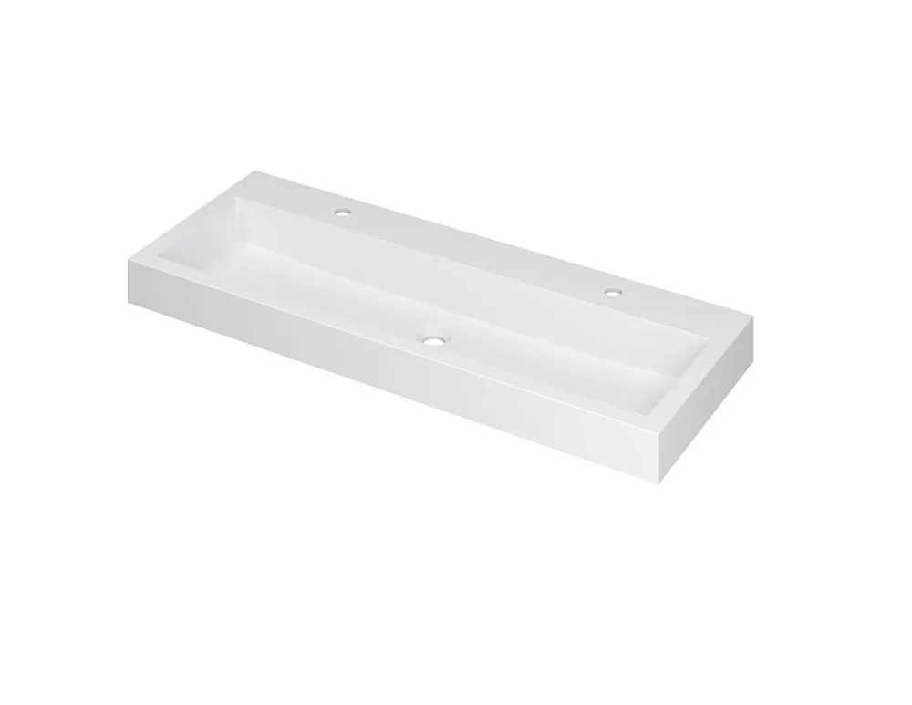 MOMENTO Wastafel met dubbele of enkele wasbak in polystone of quartz | 140 x 45 x 9 wasbak links Shop Nu
