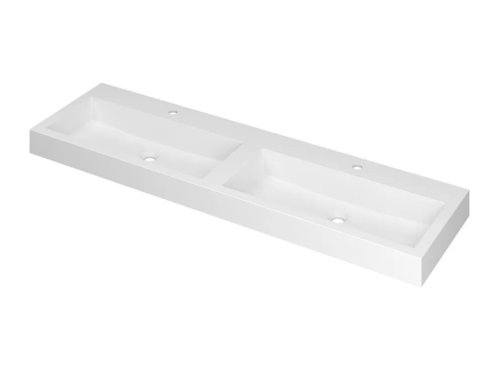 MOMENTO Wastafel met dubbele wasbak in polystone of quartz | 160 x 45 x 9 Meest Verkocht