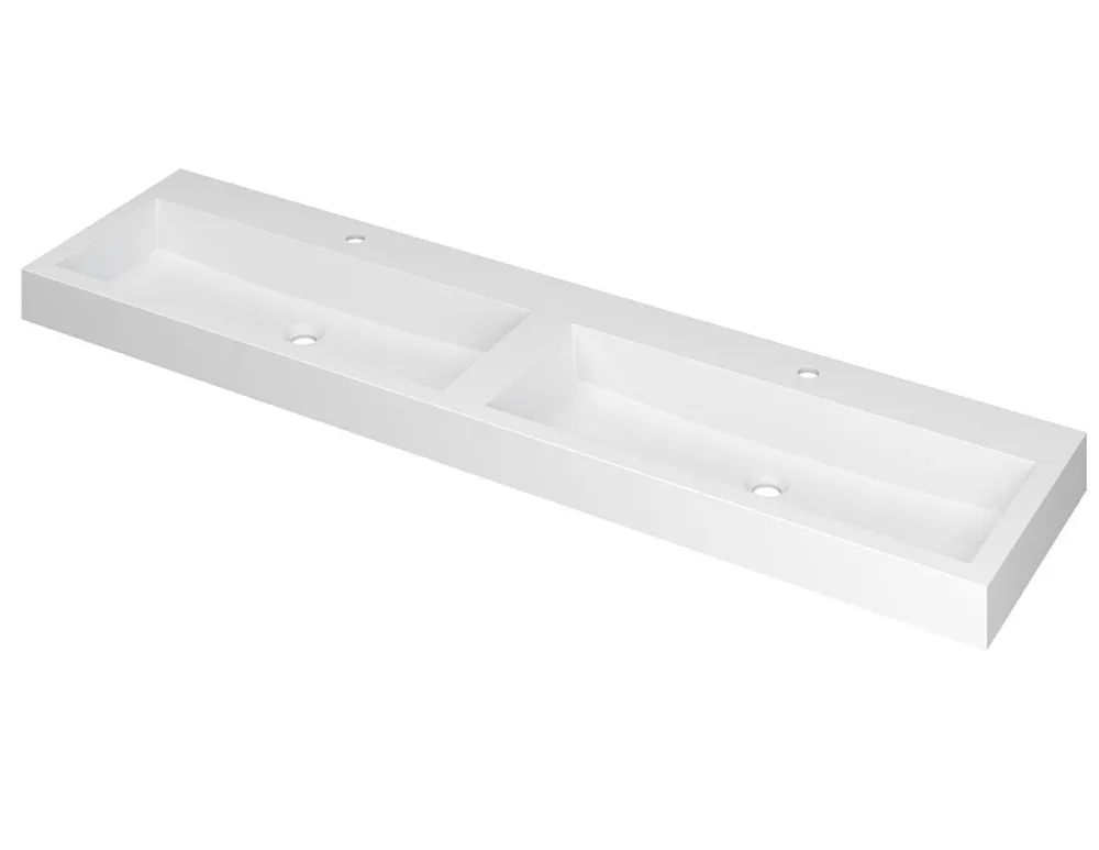 Weekendaanbieding MOMENTO Wastafel met dubbele wasbak in polystone of quartz | 180 x 45 x 9