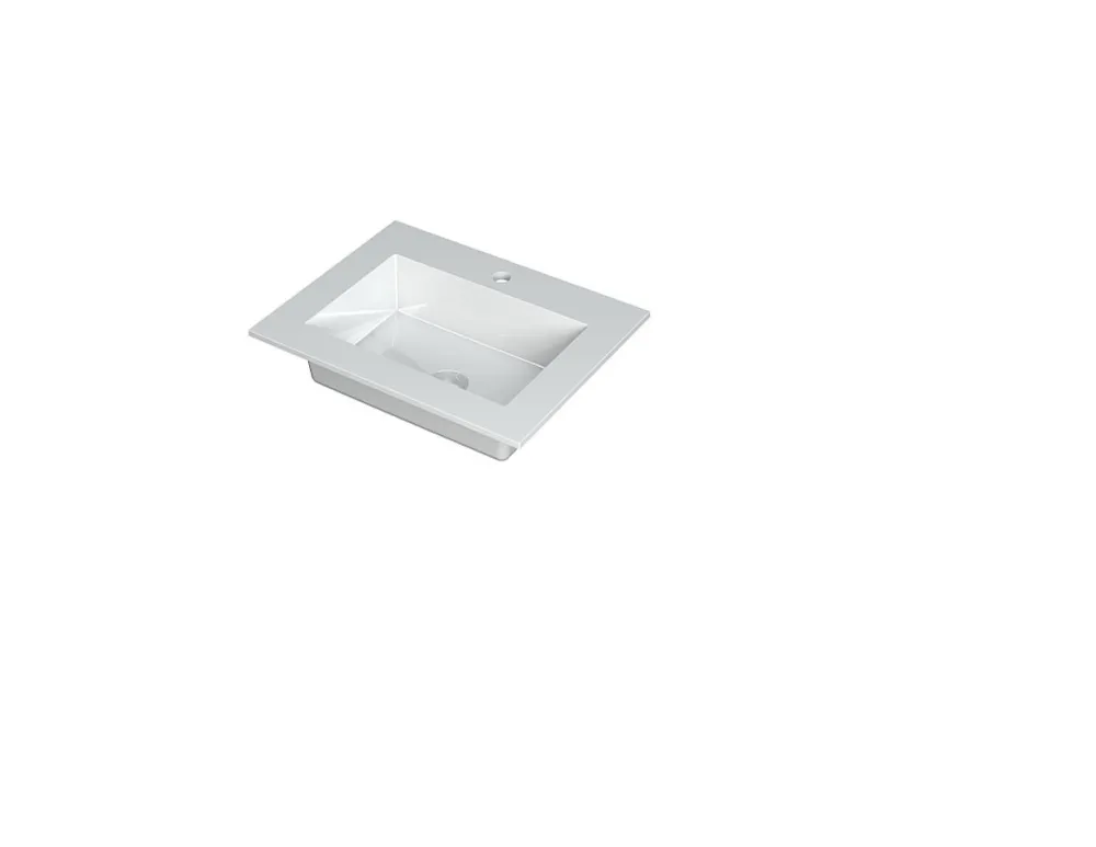 Bestseller KRAFT Wastafel met enkele wasbak in polystone of quartz incl. always open plug in de kleur van wastafel | 60 x 45 x 1