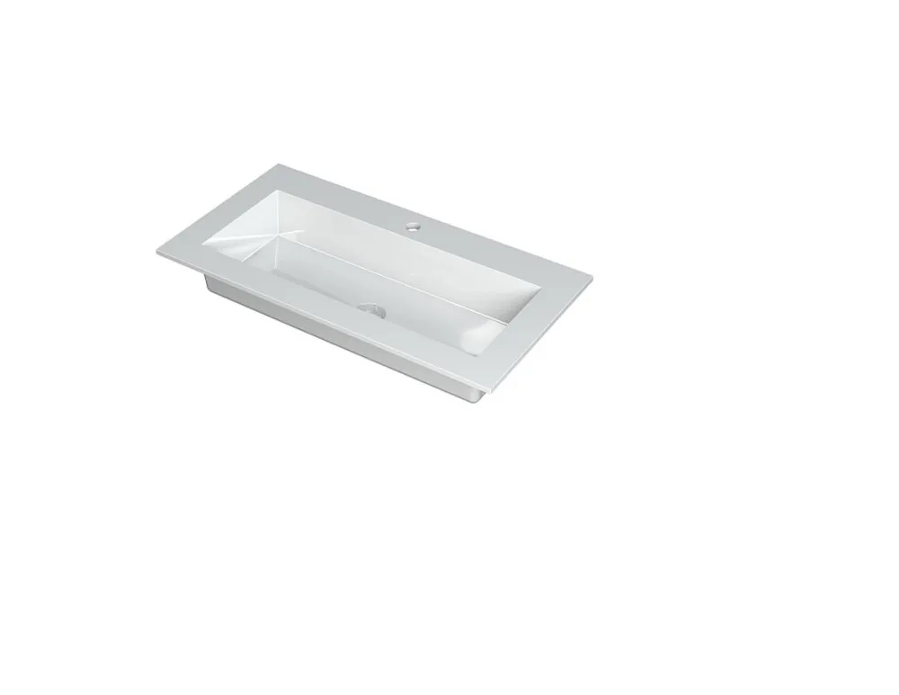 Bestel Nu KRAFT Wastafel met enkele wasbak in polystone of quartz incl. always open plug in de kleur van wastafel | 90 x 45 x 1