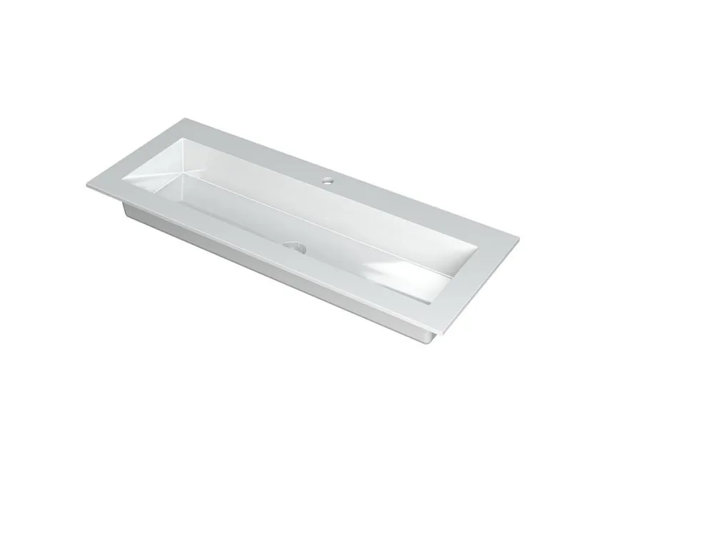 Gecertificeerd KRAFT Wastafel met enkele wasbak in polystone of quartz incl. always open plug in de kleur van wastafel | 120 x 45 x 1