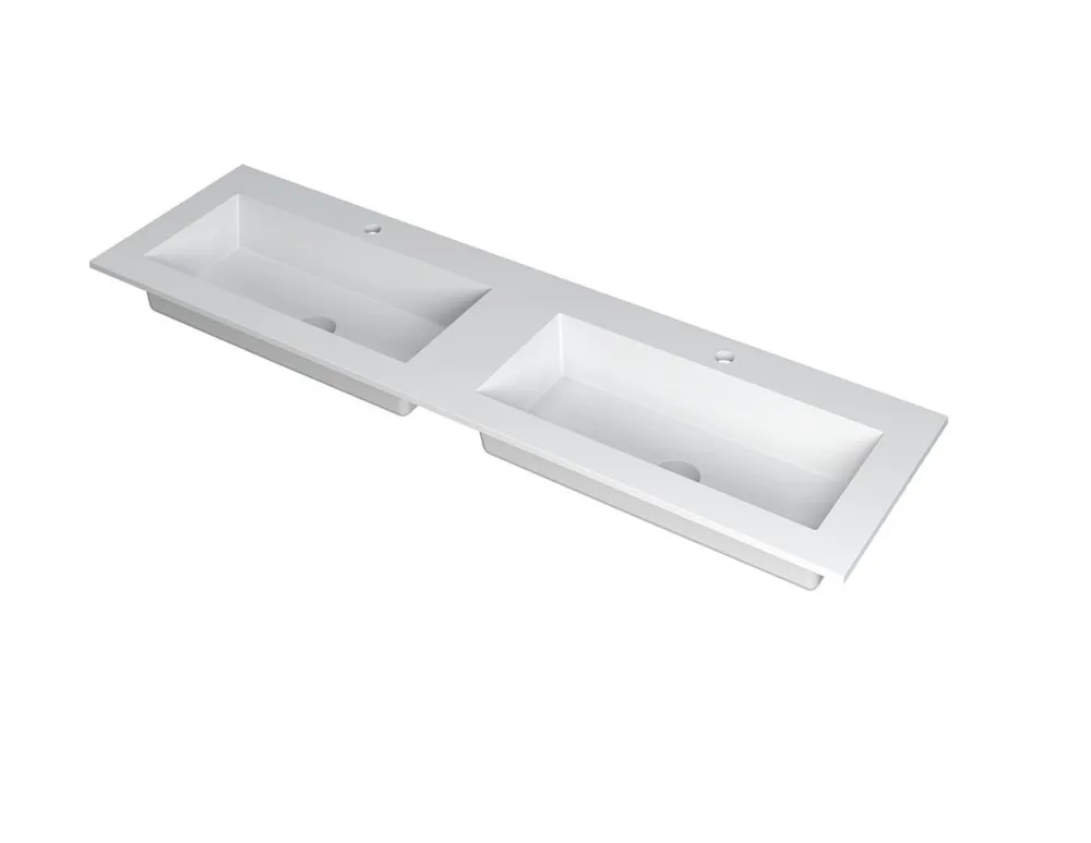 Express Levering KRAFT Wastafel met dubbele wasbak in polystone of quartz incl. always open plug in de kleur van wastafel | 160 x 45 x 1