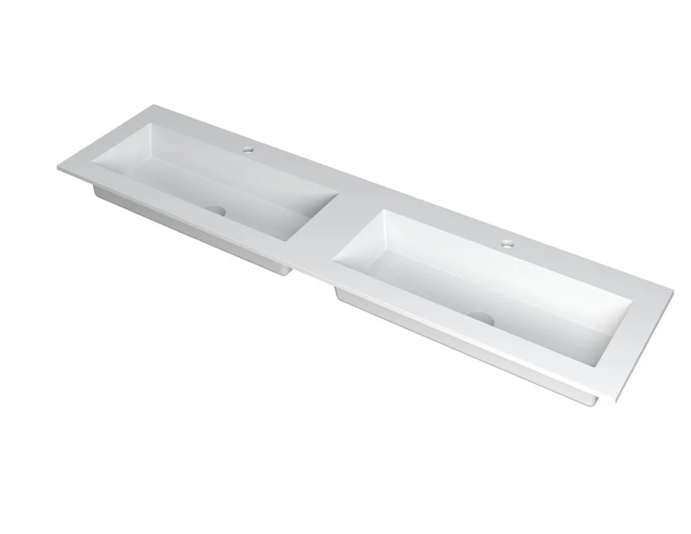 KRAFT Wastafel met dubbele wasbak in polystone of quartz incl. always open plug in de kleur van wastafel | 180 x 45 x 1 Beste Prijs
