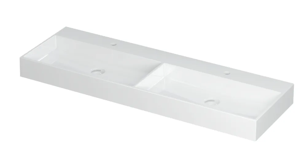 UNITED | Wastafel in porselein, dubbele wasbak incl. porseleinen clickplug en verdekt overloop systeem | 120 x 45 x 11 Direct Verzonden