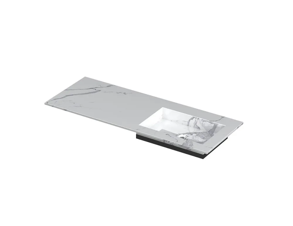 Nieuw POST Wastafel met enkele wasbak in keramische slab met schuinaflopende envelop bodem | 120 x 45 x 1 wasbak rechts