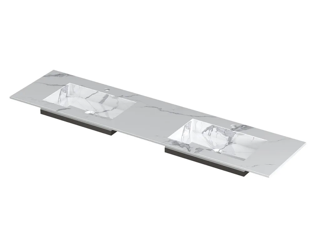 Dagaanbieding POST Wastafel met enkele wasbak in keramische slab met schuinaflopende envelop bodem | 180 x 45 x 1 wasbak dubbel