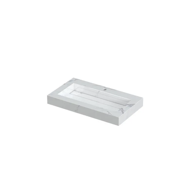 Keramische Wastafel met Schuinaflopende Wasbak en Chroom Roosterplug | 80x45x9 cm Koopje