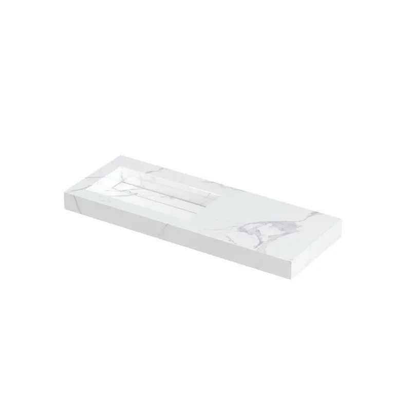 Finale Uitverkoop PITCH Wastafel met Keramische Slab en Schuinaflopende Wasbak | Chroom Plug | 100x45x9, Links