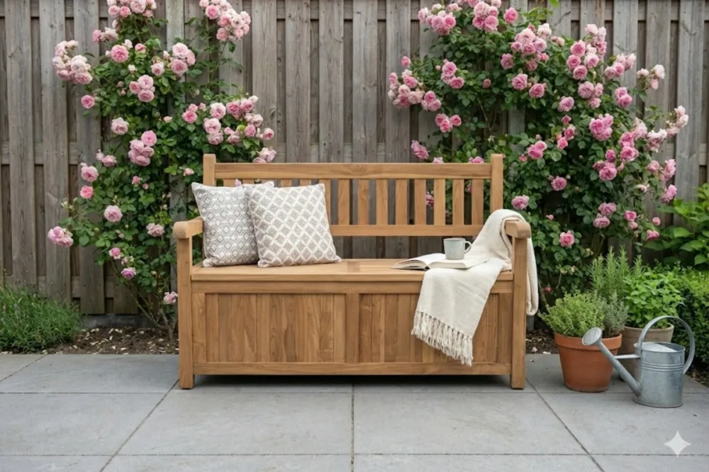 Windsor Teak Kussenbank met Opbergruimte - 130 cm - FSC Massief Teakhout - RVS Beslag Hoge Kwaliteit