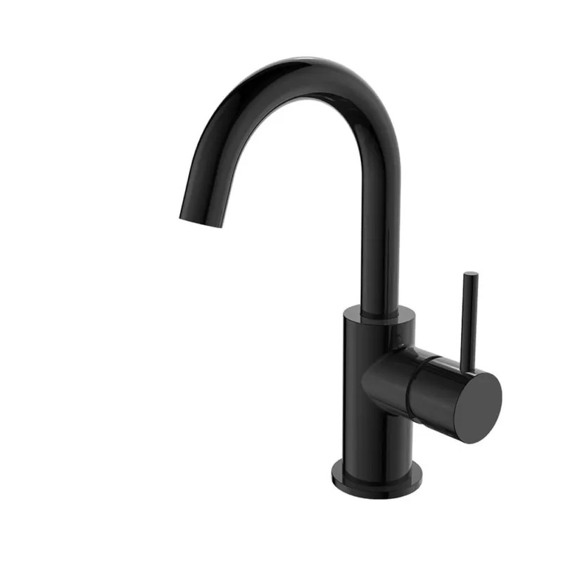 Regn hoge wastafelmengkraan met gebogen uitloop en coldstart Gun metal black Gratis Retour