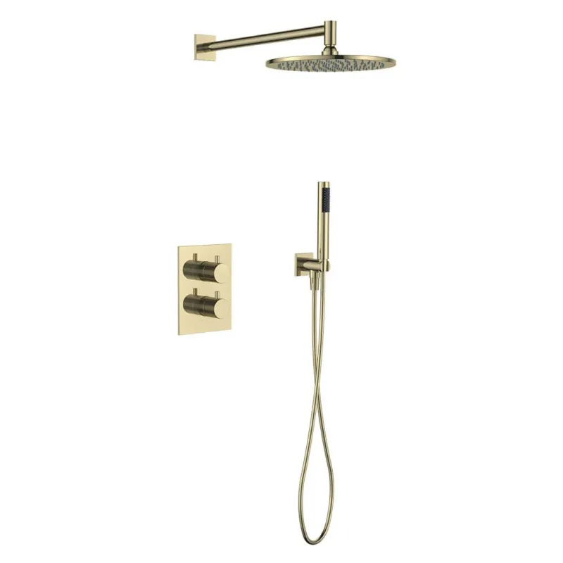 Regn complete thermostatische regendouche inbouwset met rechthoekig bedieningselement Geborsteld goud Laatste Versie