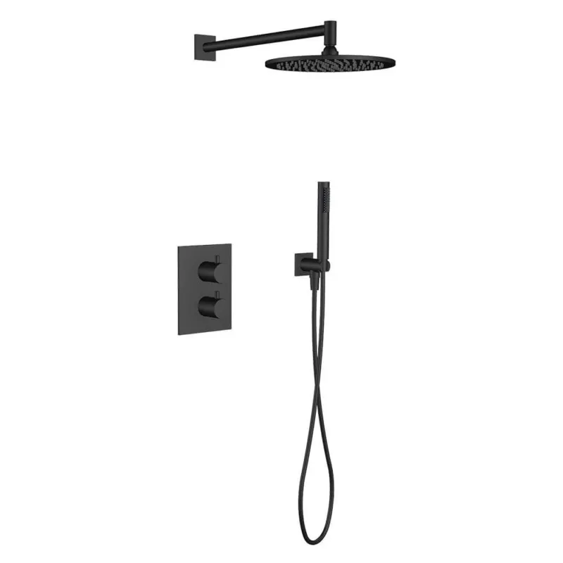 Merkproduct Regn complete thermostatische regendouche inbouwset met rechthoekig bedieningselement Mat zwart