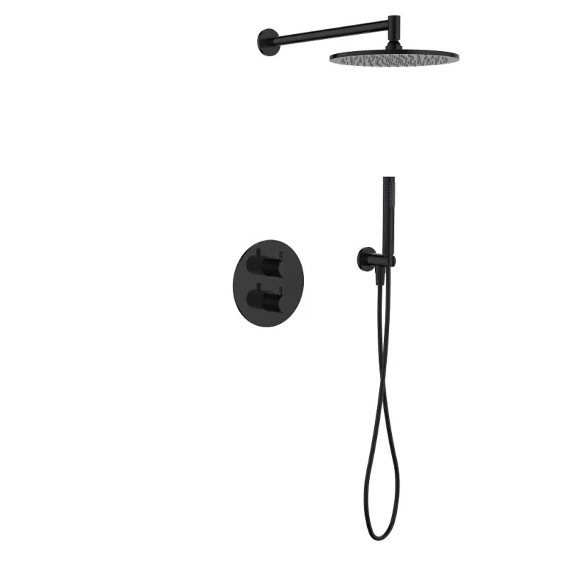 Lage Prijs Regn complete thermostatische regendouche inbouwset met rond bedieningselement Gun metal black