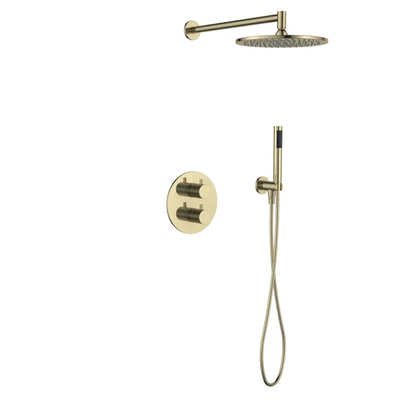 Aanbieding Regn complete thermostatische regendouche inbouwset met rond bedieningselement Geborsteld goud