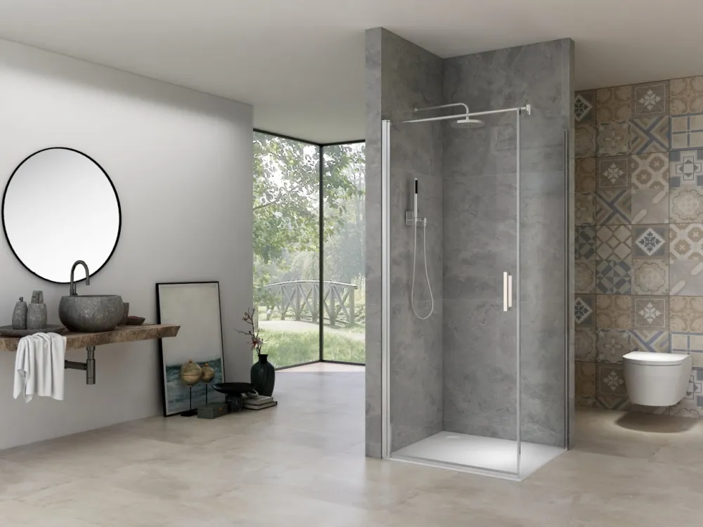 Van Rijn Products ST02LP150 douchecabine hoekinstap 100cm deur 80cm zijwand chroom Populair
