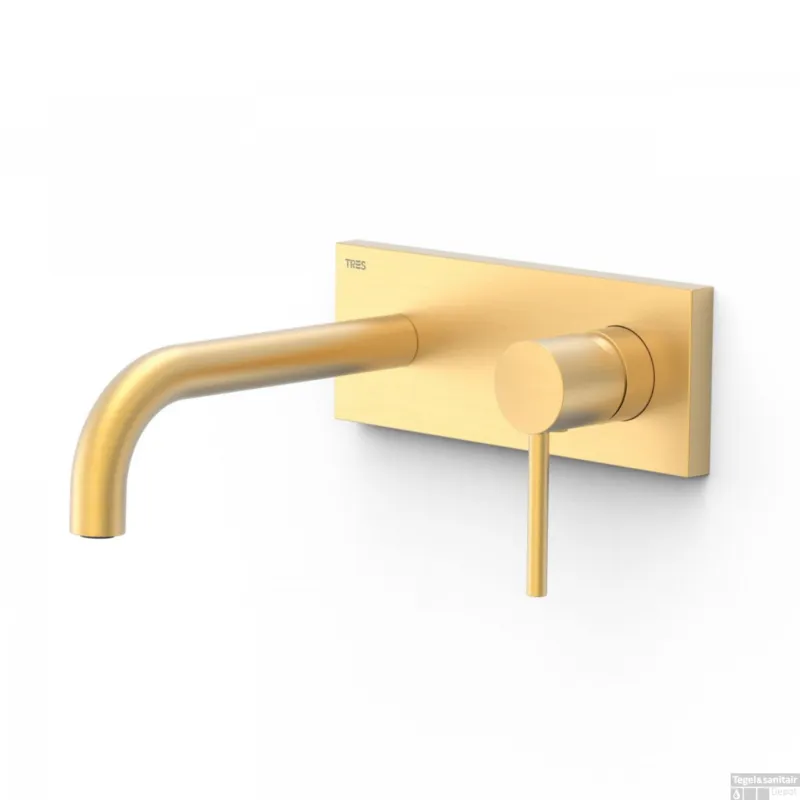 Wastafelmengkraan Inbouw Tres Study Exclusive met Afdekplaat Gebogen Uitloop 18 cm en Hendel Mat Goud Merkproduct