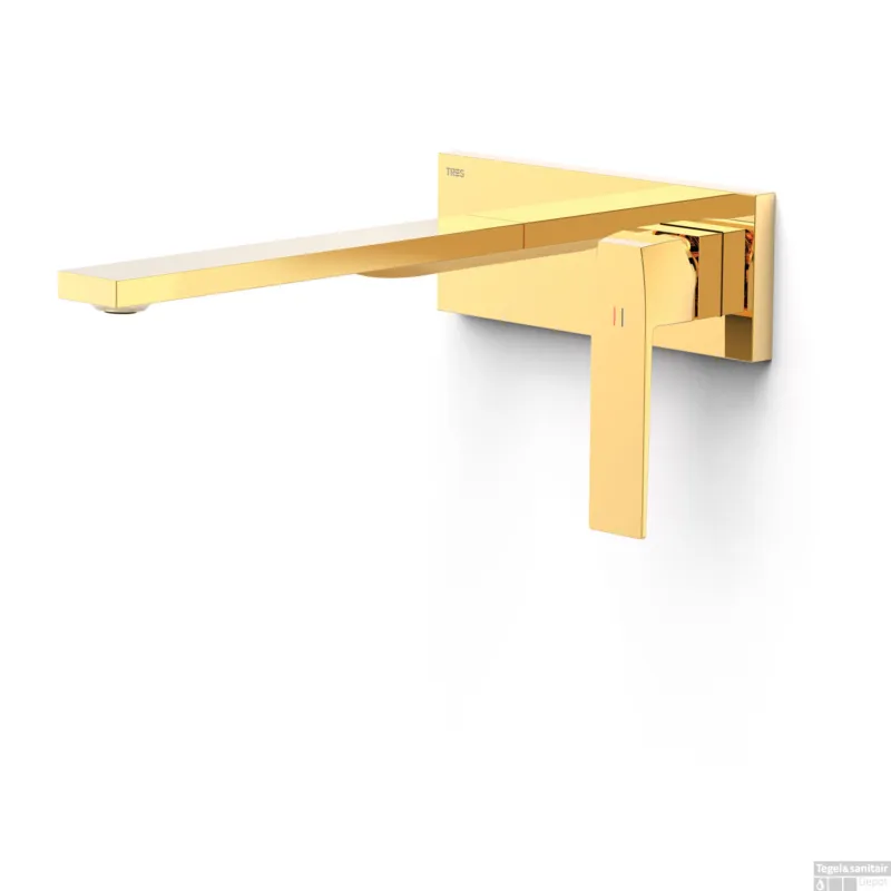 Wastafelmengkraan Inbouw Tres Slim Exclusive Rechte Lange Uitloop en Hendel Goud Gecertificeerd