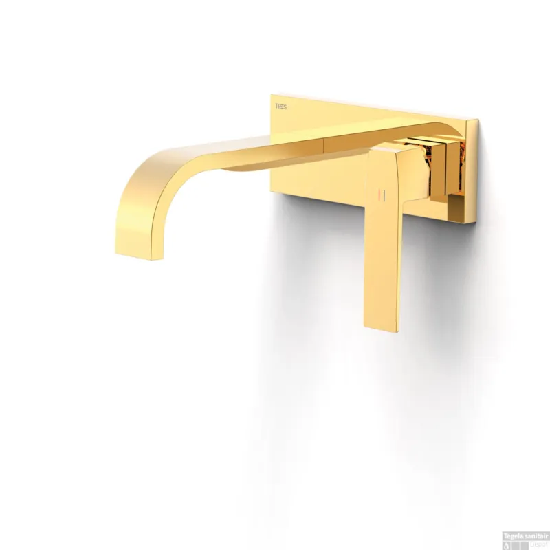 Weekendaanbieding Wastafelmengkraan Inbouw Tres Slim Exclusive Gebogen Uitloop en Lange Hendel Goud