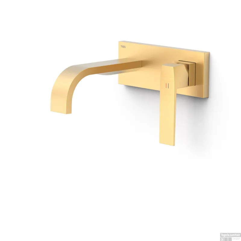 Weekendaanbieding Wastafelmengkraan Inbouw Tres Slim Exclusive Gebogen Uitloop en Lange Hendel Mat Goud