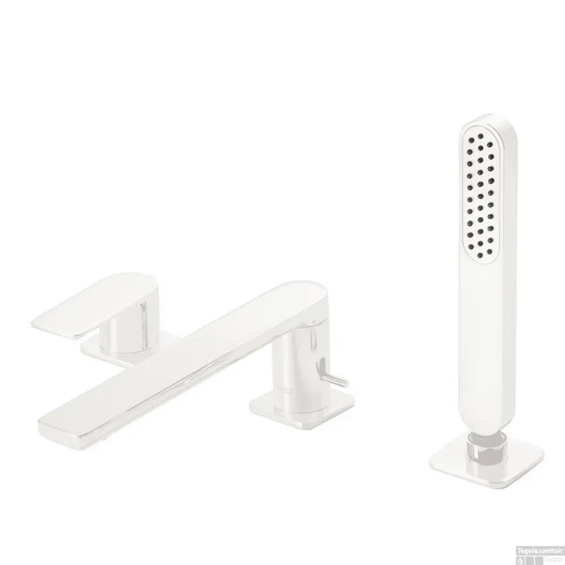 Beperkte Voorraad Badrandkraan Tres Loft Colors 1-Hendel Rechte Uitloop 22 cm met Omstel en Handdouche Mat Wit