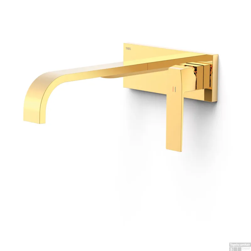 Wastafelmengkraan Inbouw Tres Slim Exclusive Lange Gebogen Uitloop en Lange Hendel Goud Dagaanbieding