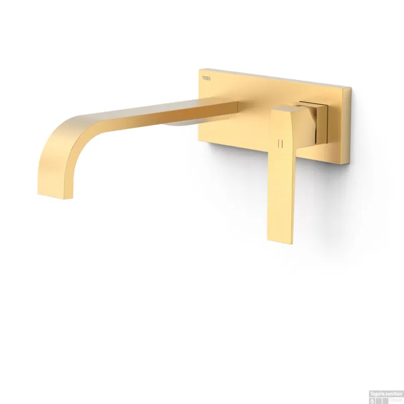 Wastafelmengkraan Inbouw Tres Slim Exclusive Lange Gebogen Uitloop en Lange Hendel Mat Goud Shop Nu