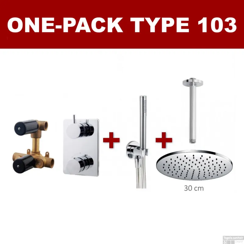 Thermostatische Inbouw Regendouche Set Wiesbaden Type 103 Plafondarm 30 cm Rond incl. Inbouwdeel Dagaanbieding