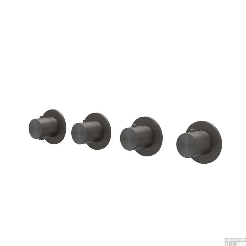 Merkproduct Afbouwdeel IVY Concord Inbouwthermostaat 3 Stopkranen Symmetry Met Ronde Rozetten RVS316 Geborsteld Carbon Black PVD
