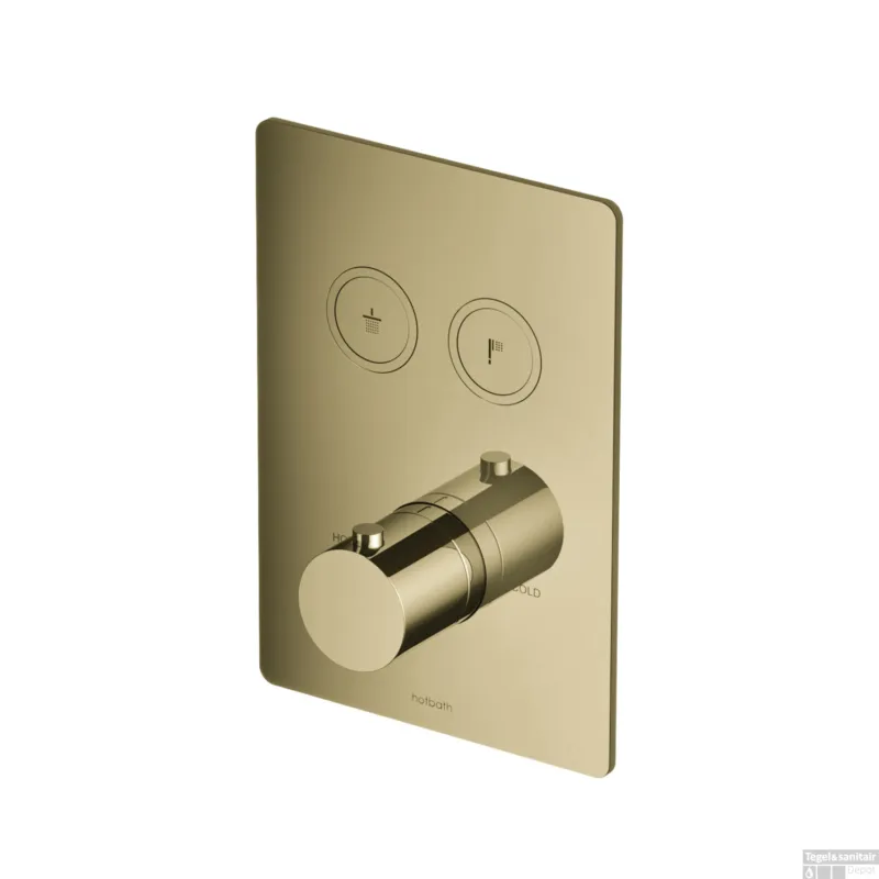 Rechtstreeks Van De Fabrikant Douchethermostaat Hotbath Cobber Inbouw 2 Pushbuttons Vierkant Gepolijst Messing PVD (excl. inbouwdeel)