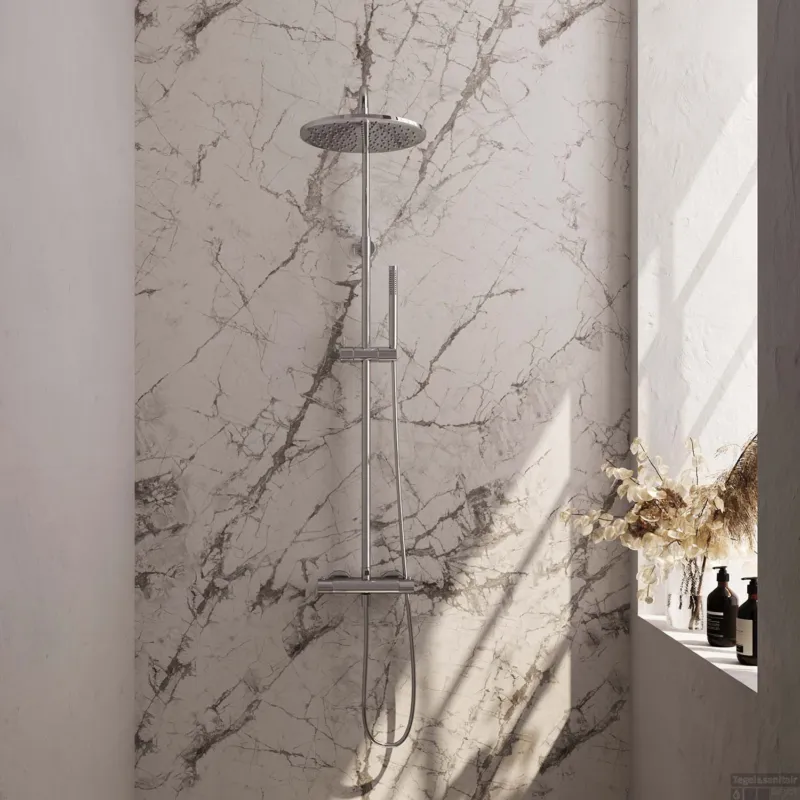 Alleen Vandaag Regendoucheset Opbouw Brauer Chrome Carving 30 cm Thermostatisch met Staaf Handdouche Chroom