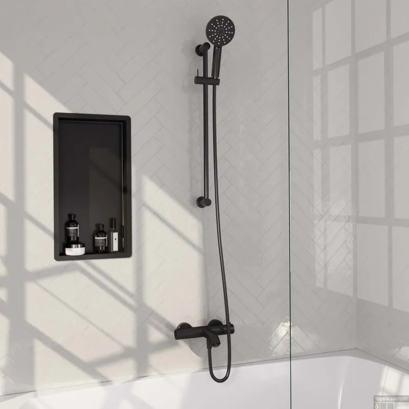 Opbouwset Bad- en Douchekraan Brauer Black Edition Thermostatisch Met Glijstang En Handdouche 3 Standen Mat Zwart Favoriet