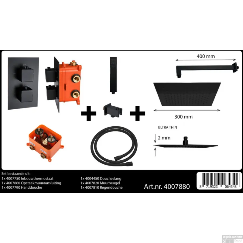 Alleen Vandaag Best-Design "One-Pack" Inbouw-Regendoucheset "Stylmo-Nero M-300" Mat-Zwart