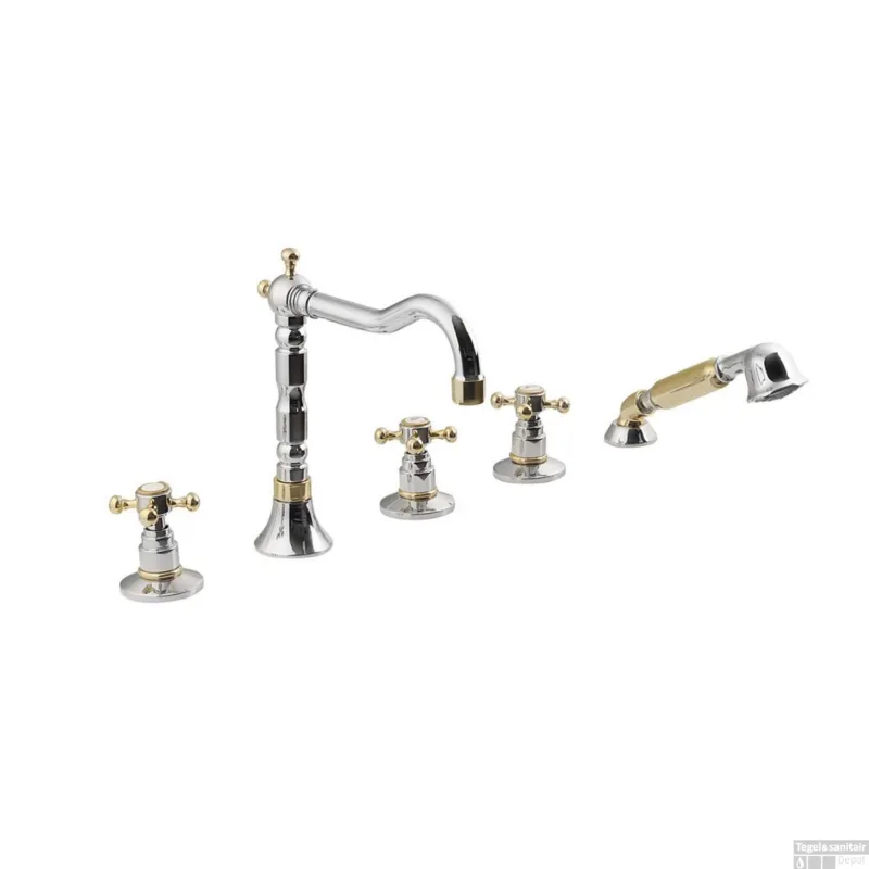 Badrandkraan Sapho Antea 3-kruisgreep Mengkraan Retro Compleet 5-gats Chroom / Goud Fabrieksprijs