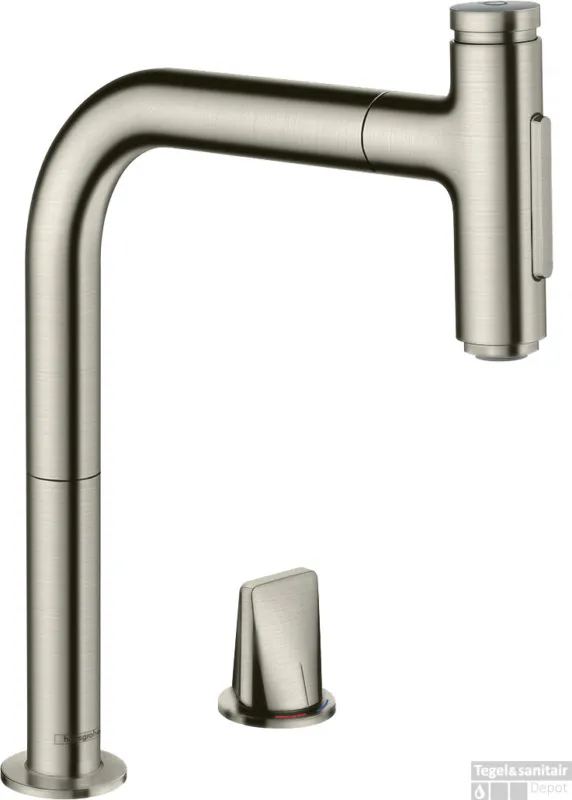 Hansgrohe Metris Select M71 2-gats ééngreeps keukenmengkraan met uittrekbare vuistdouche, rvs look Actieprijs