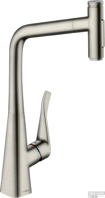 Hansgrohe Metris Select M71 M7117-h320 ééngreeps keukenmengkraan met uittrekbare vuistdouche, rvs look Shop Nu