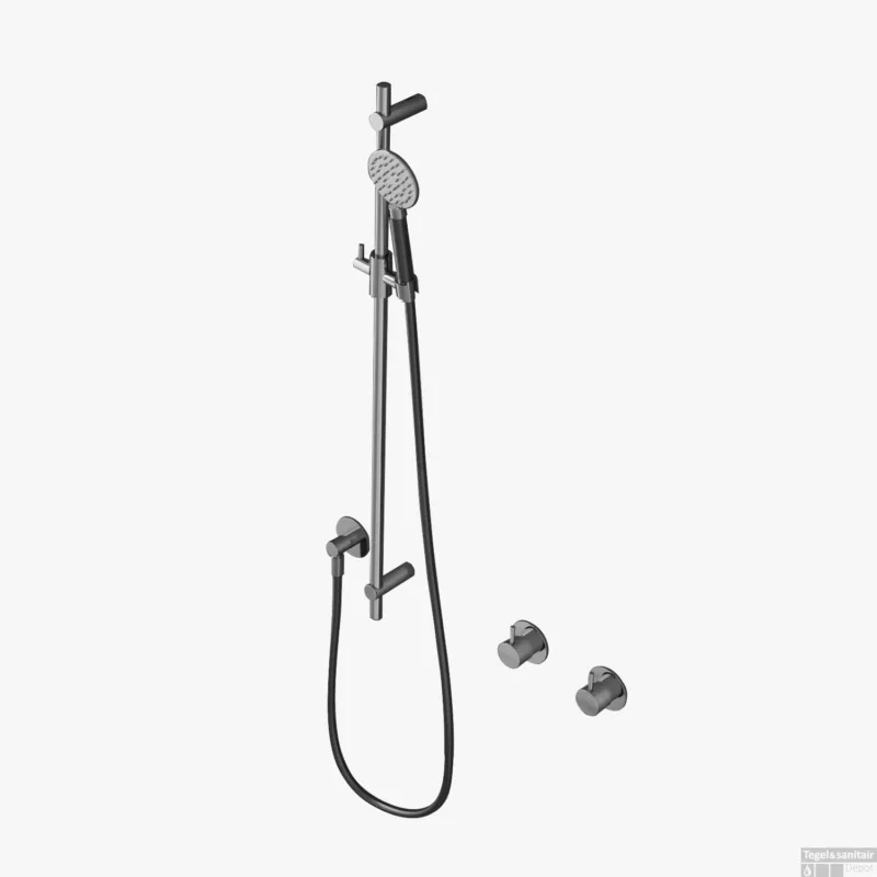 Hoge Kwaliteit Glijstangset Hotbath Cobber Met Wandaansluitbocht En Handdouche Verouderd IJzer