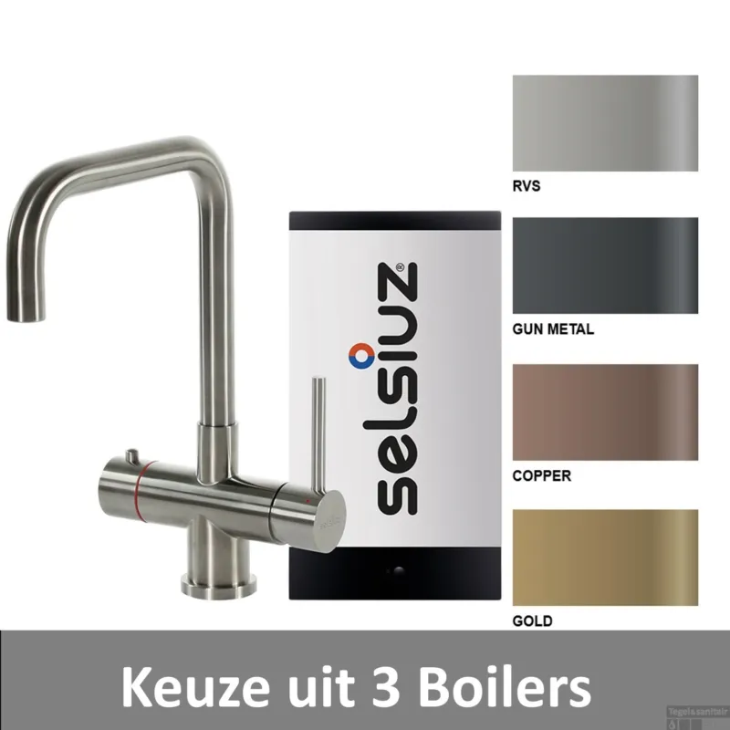 Merkproduct Kokendwaterkraan Selsiuz Steel Haaks Inclusief Boiler (Keuze uit 3 boilers en 4 kleuren)