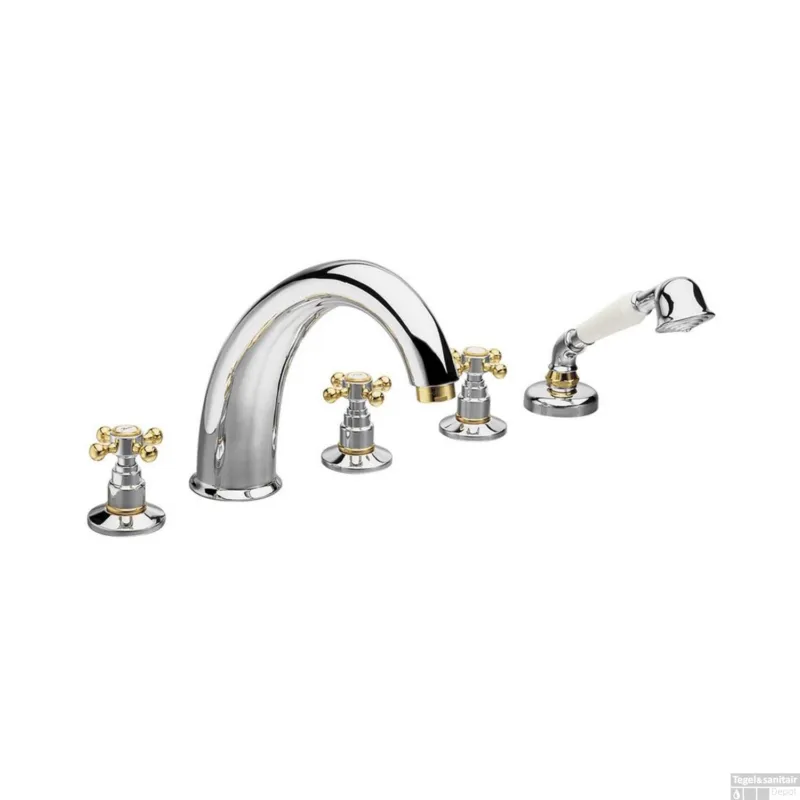 Seizoensaanbieding Badrandkraan Sapho Antea 3-kruisgreep Mengkraan Compleet 5-gats Chroom / Goud