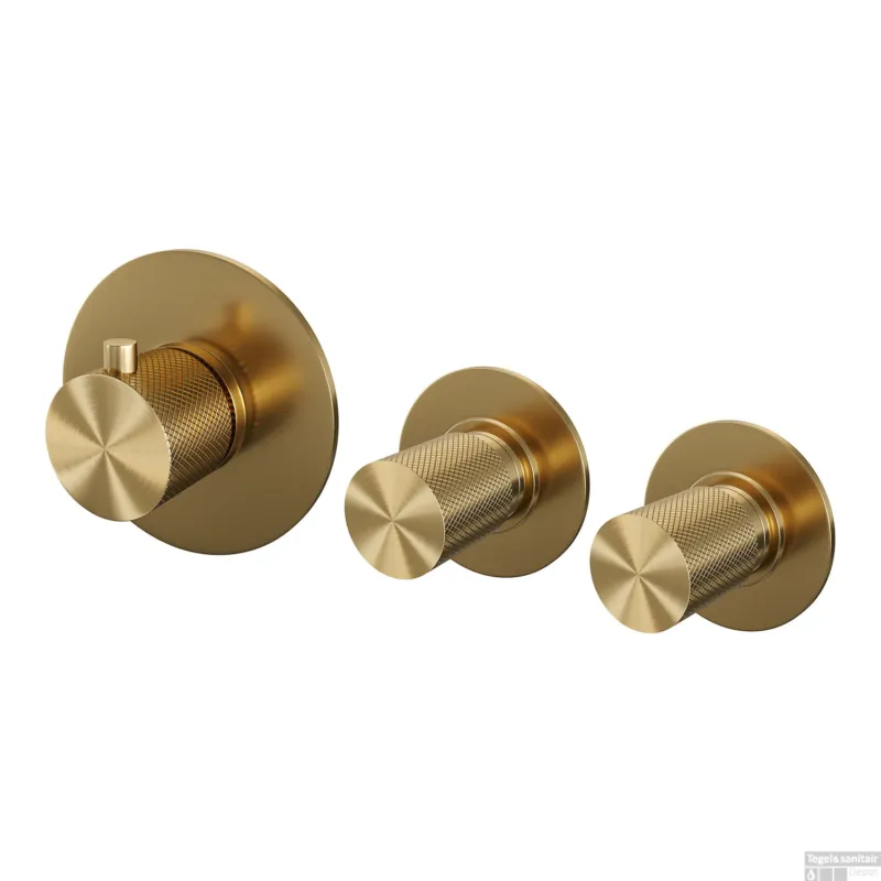 Aanbieding Inbouwthermostaat Brauer Gold Carving en 2 Stopkranen Met in- en Afbouwdelen Geborsteld Goud