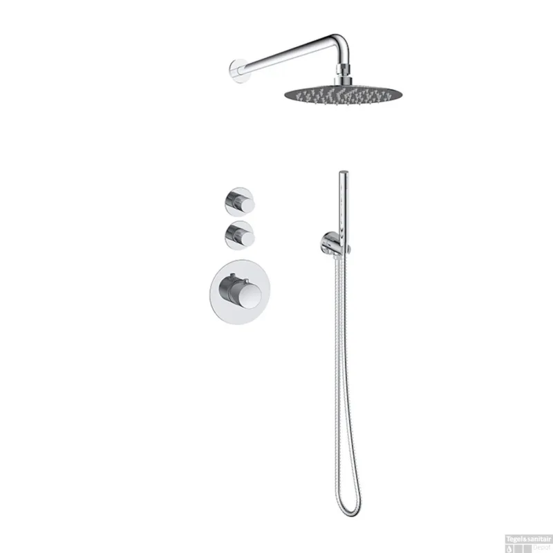 Doucheset Inbouw Deluxe Sanilux Giles Met Box Thermostaat Douchekop 25 cm Rond Geribbelde Knop Chroom Bestseller