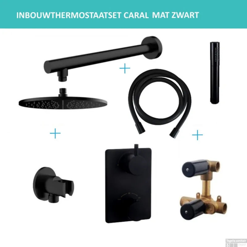 Weekendaanbieding Inbouwthermostaatset Wiesbaden Caral Rond 20cm Muuruitloop Mat Zwart