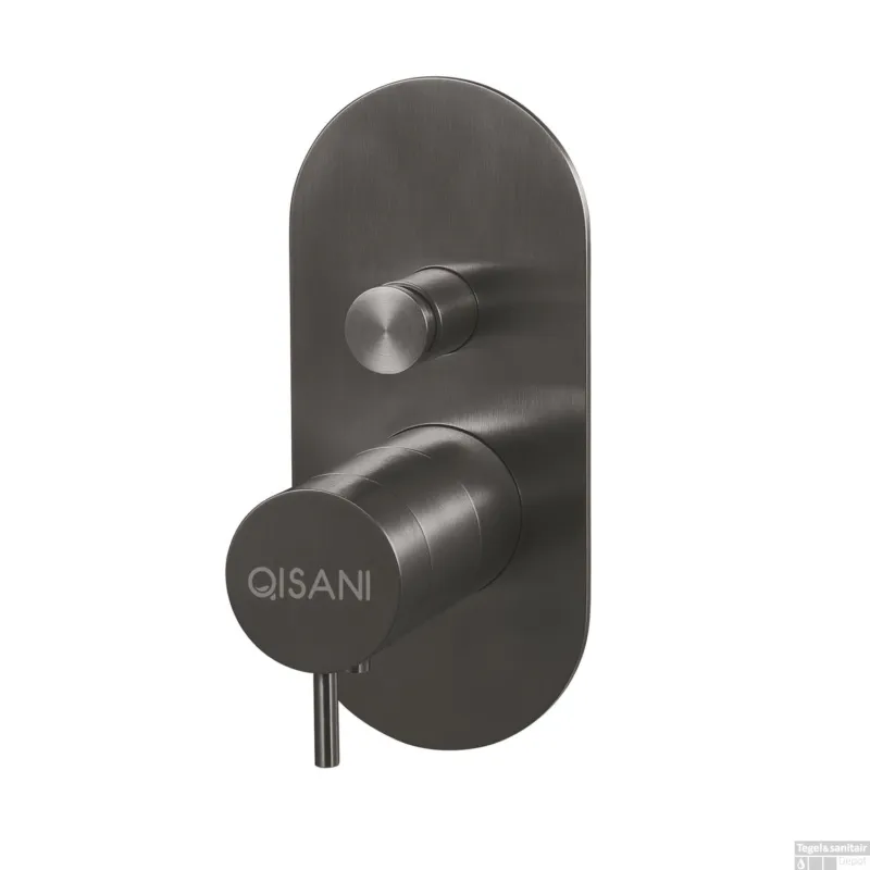 Direct Verzonden Inbouwkraan Qisani Flow Thermostatisch 2-weg Ovaal Geborsteld Gun Metal