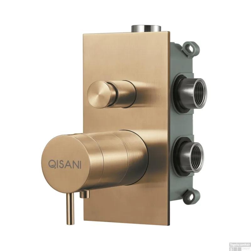 Inbouwkraan Qisani Flow Thermostatisch 2-weg Vierkant Geborsteld Goud Nu Kopen