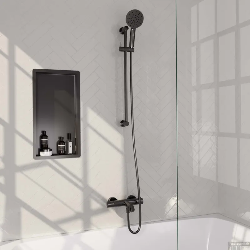 Opbouwset Bad- en Douchekraan Brauer Gunmetal Carving Thermostatisch Met Glijstang En Handdouche 3 Standen Geborsteld Gunmetal Aanbieding