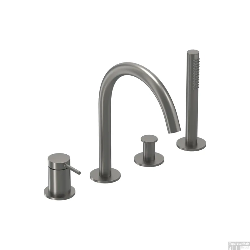 Badrandcombinatie IVY Bond 4-gats Mengkraan Met Uittrekbare Handdouche Draaibare Uitloop Geborsteld Metal Black PVD Shop Nu